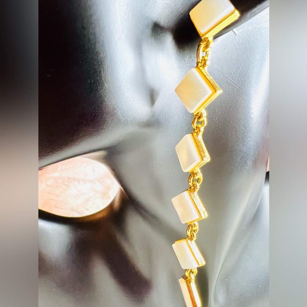 HANDMADE LINEAR KITE CHAIN EARRINGS MOTHER OF PEARL IN GOLD TONE from ITALY